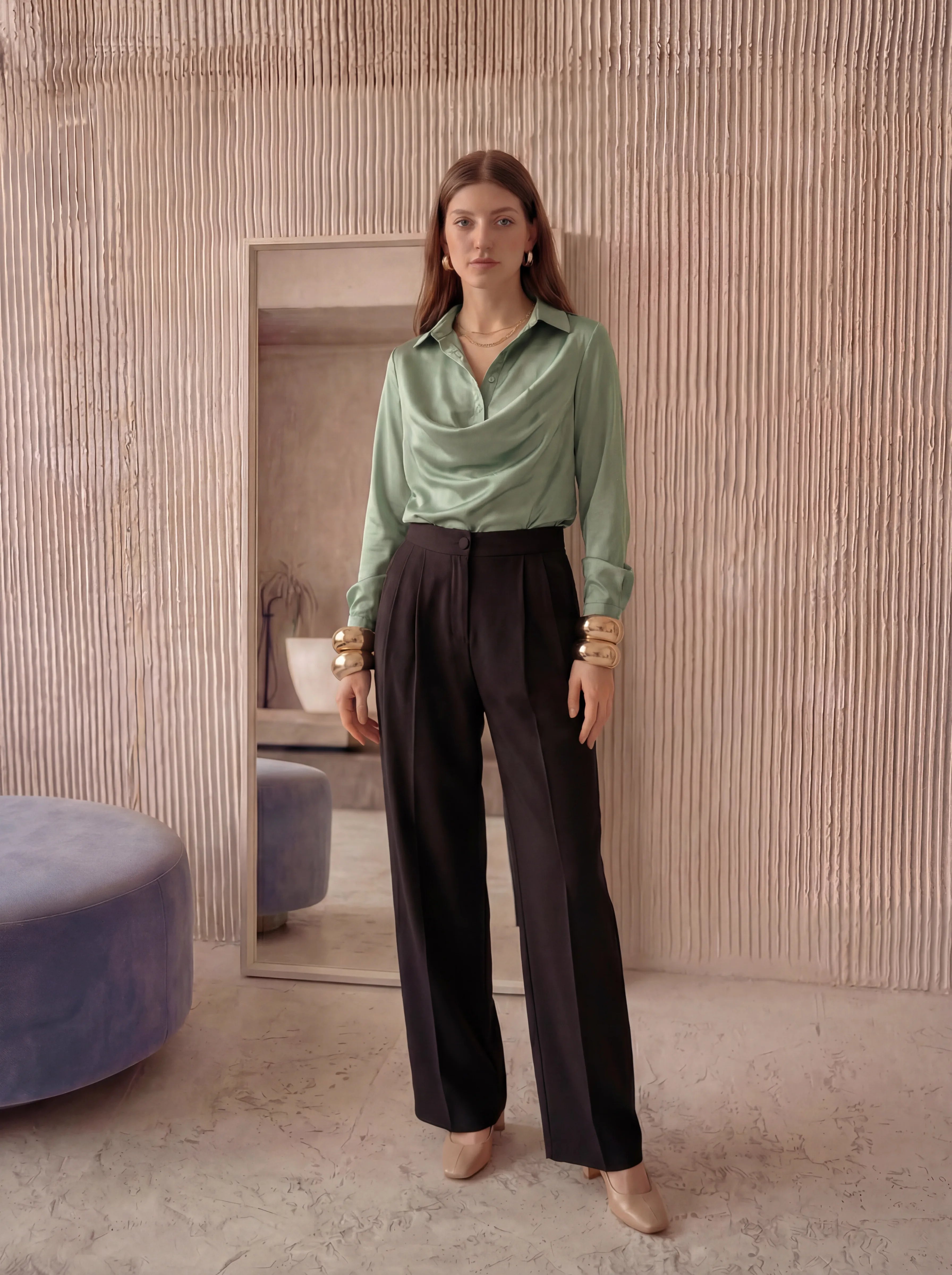 Draped Satin Blouse