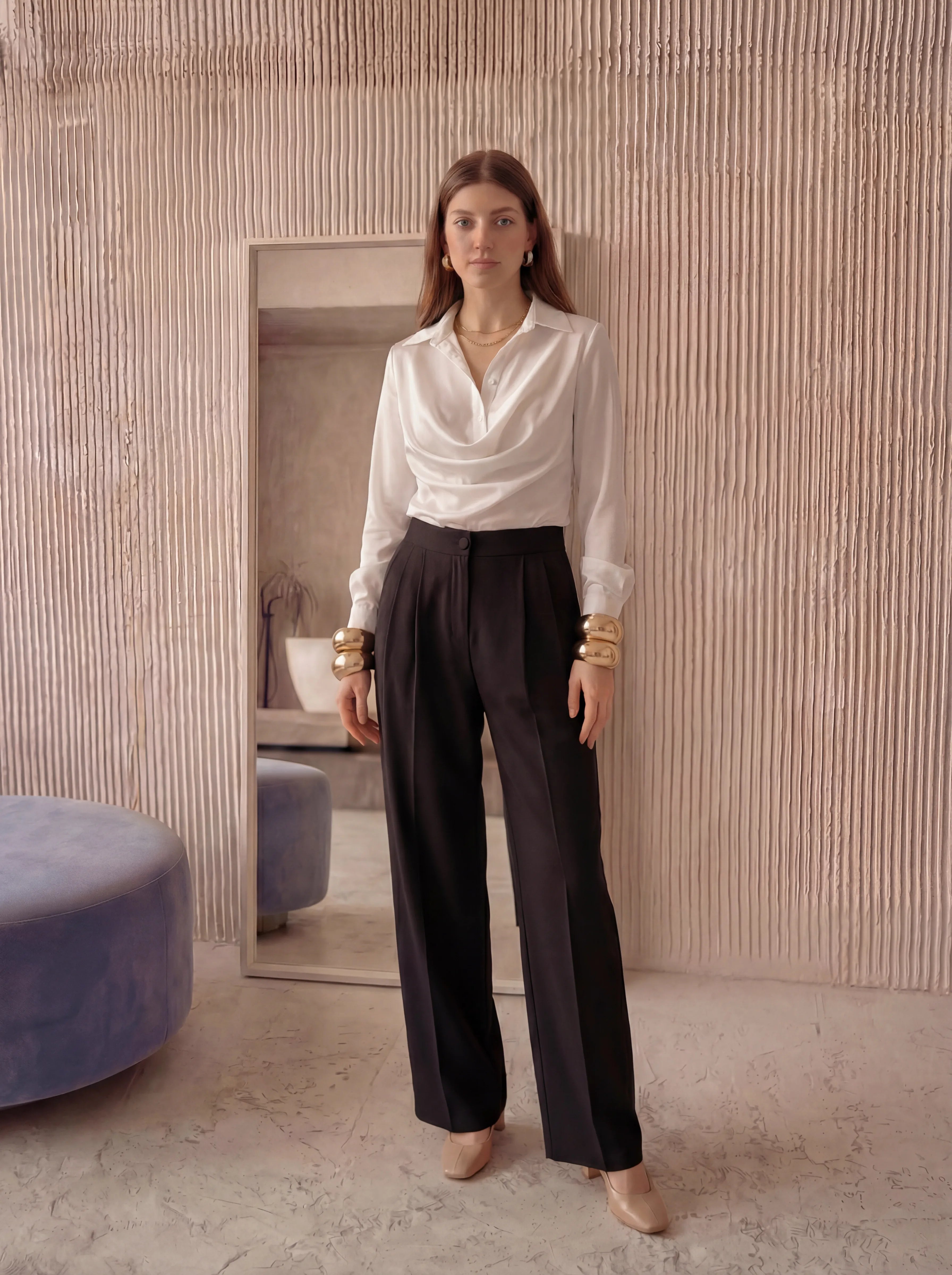 Draped Satin Blouse