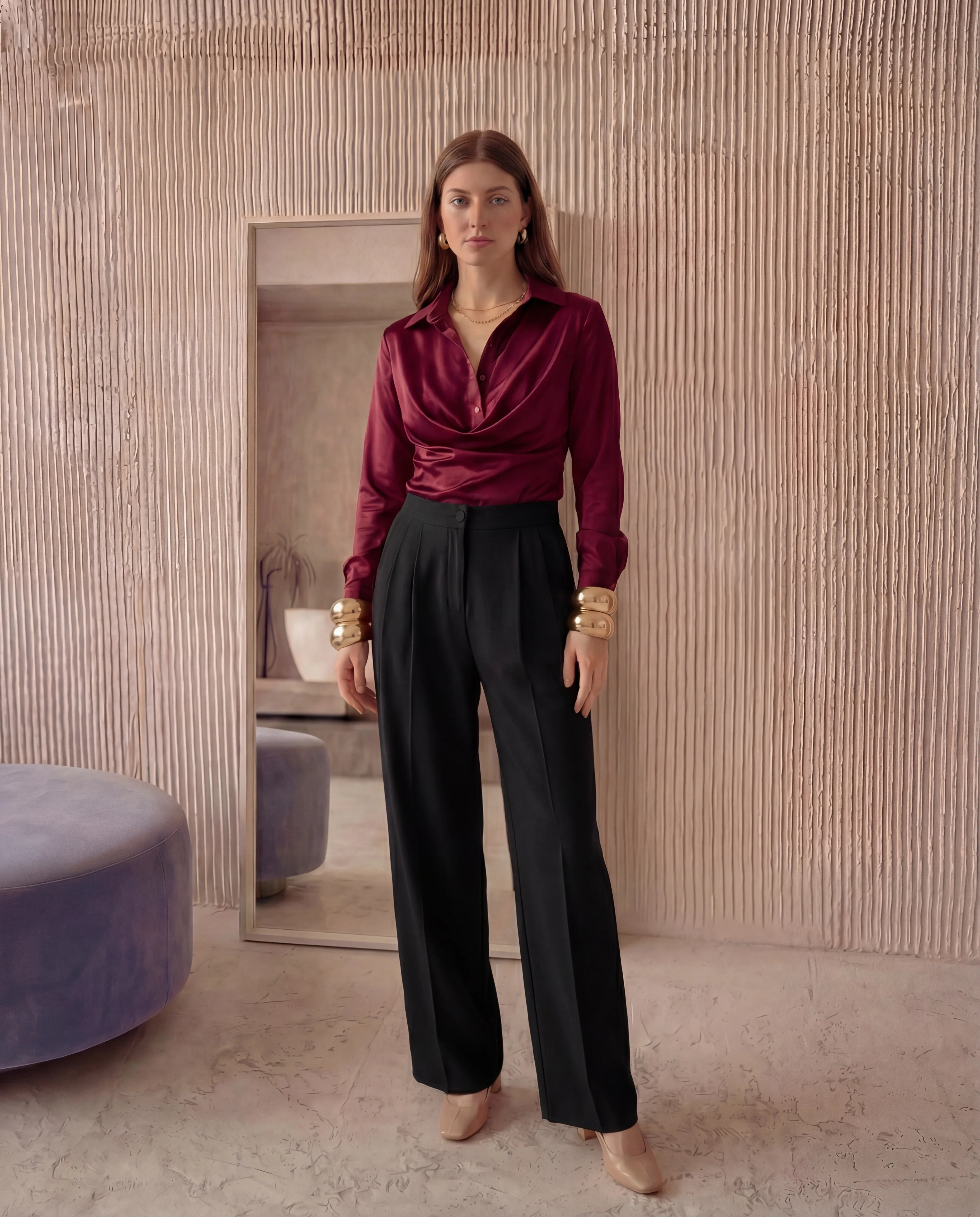 Draped Satin Blouse
