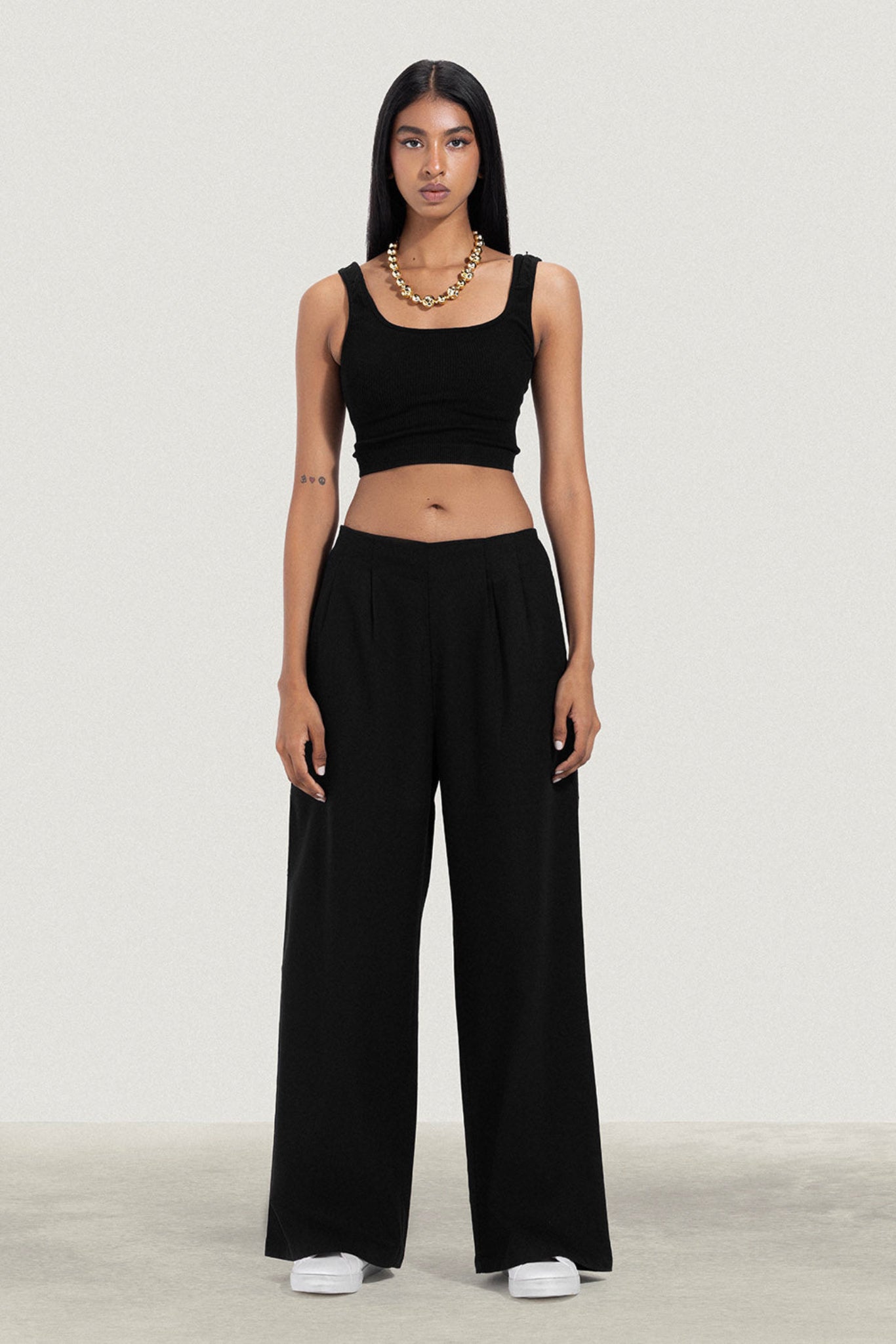 No Waist Pleated Linen Trousers