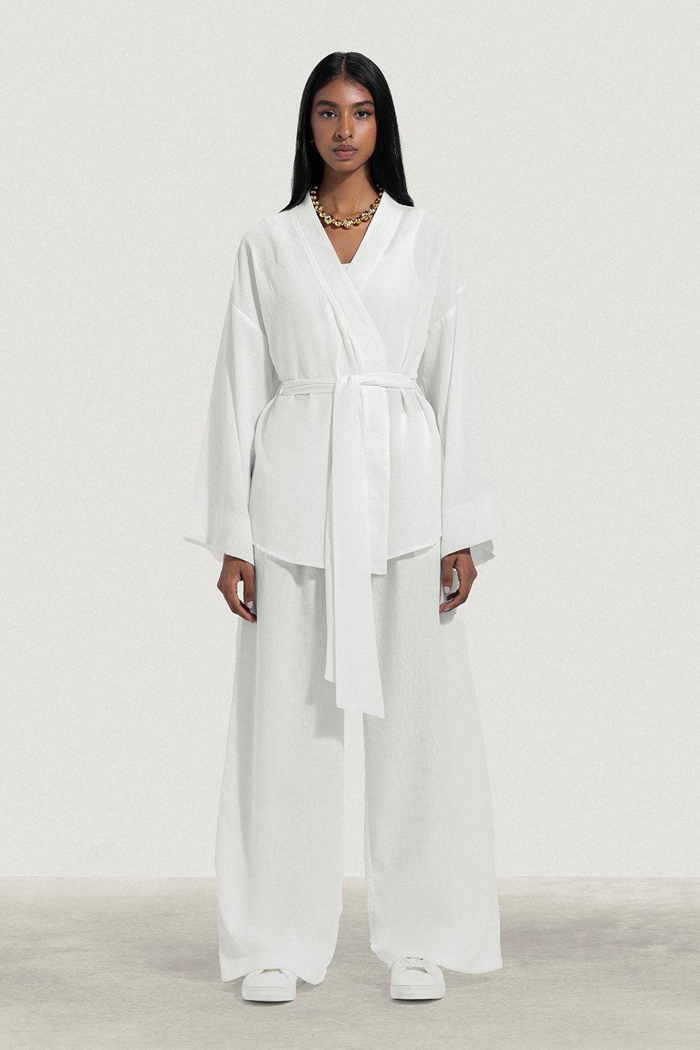 No Waist Pleated Linen Trousers