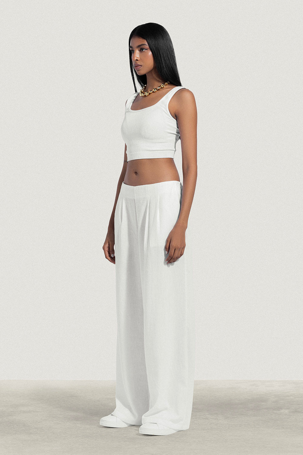 No Waist Pleated Linen Trousers