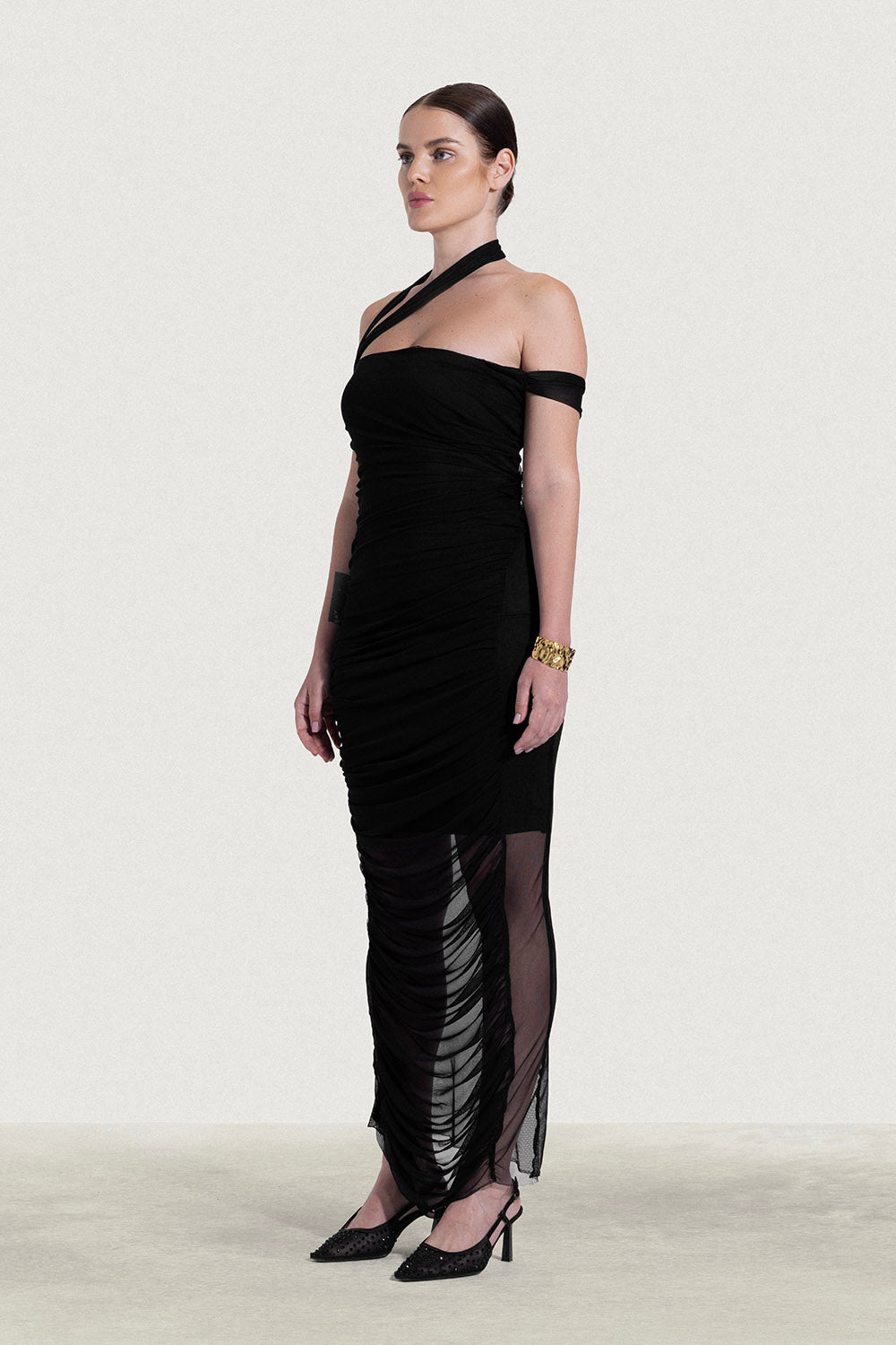 Long Fitted Mesh Dress