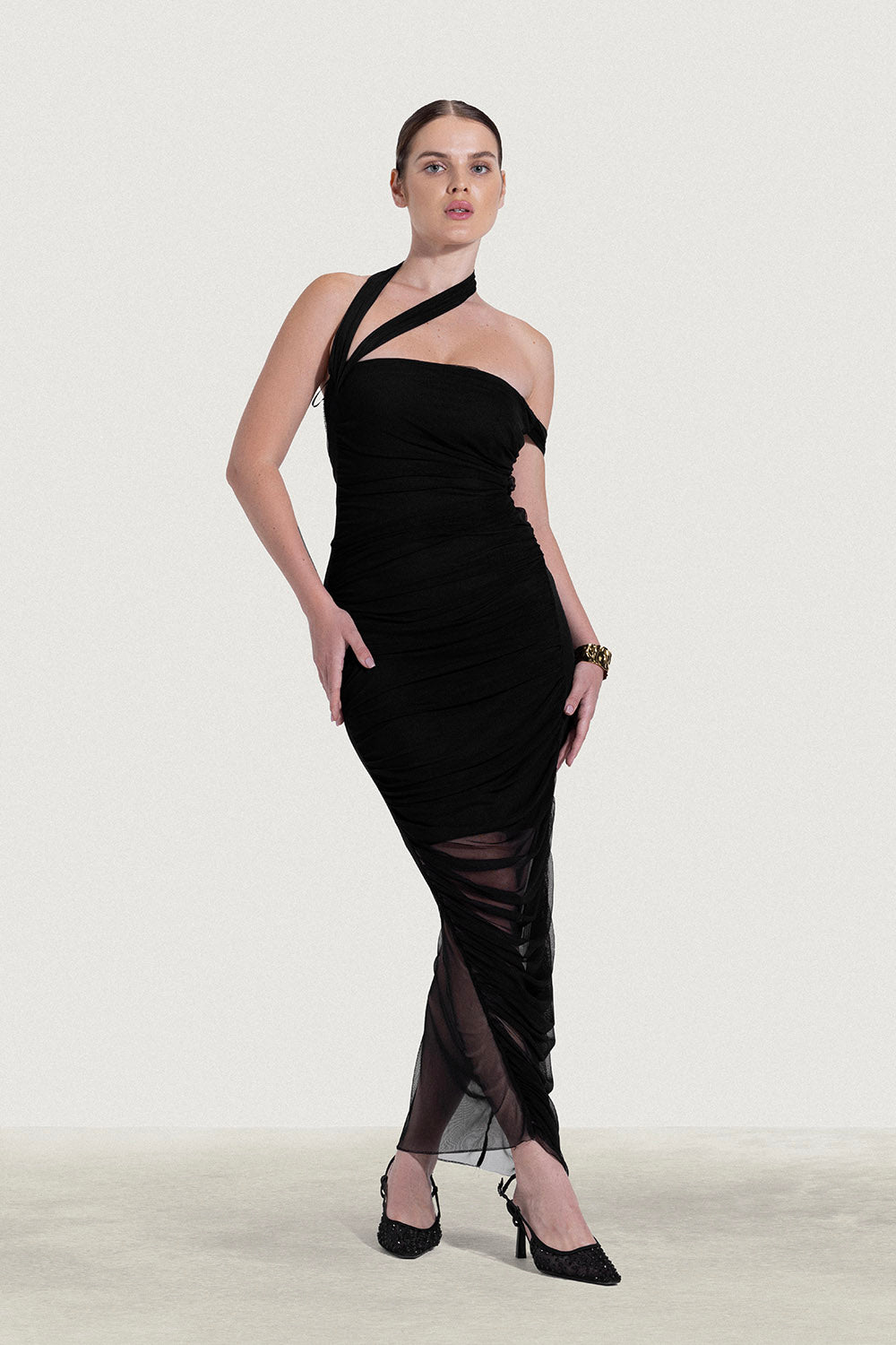 Long Fitted Mesh Dress