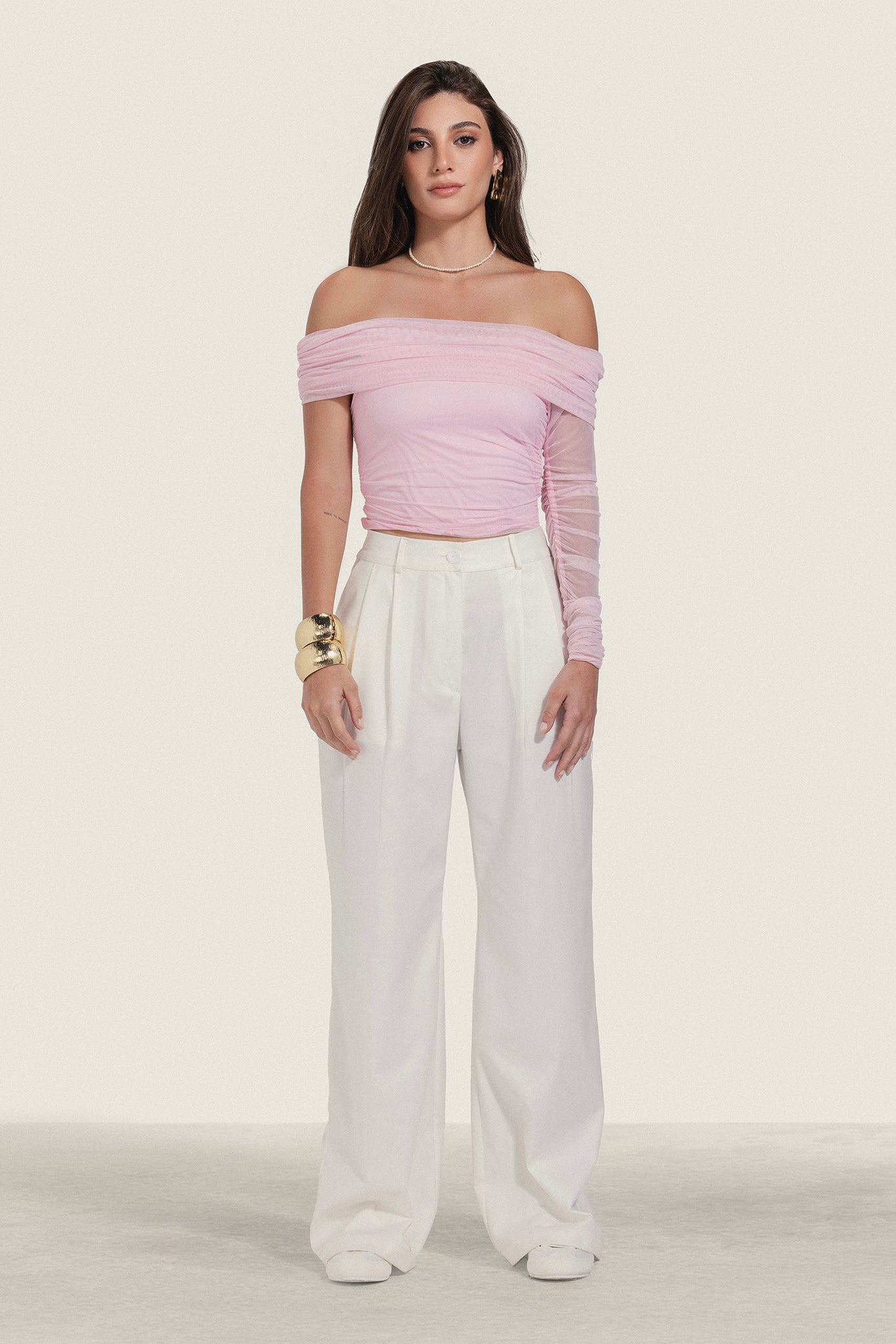 Off Shoulder Mesh Top