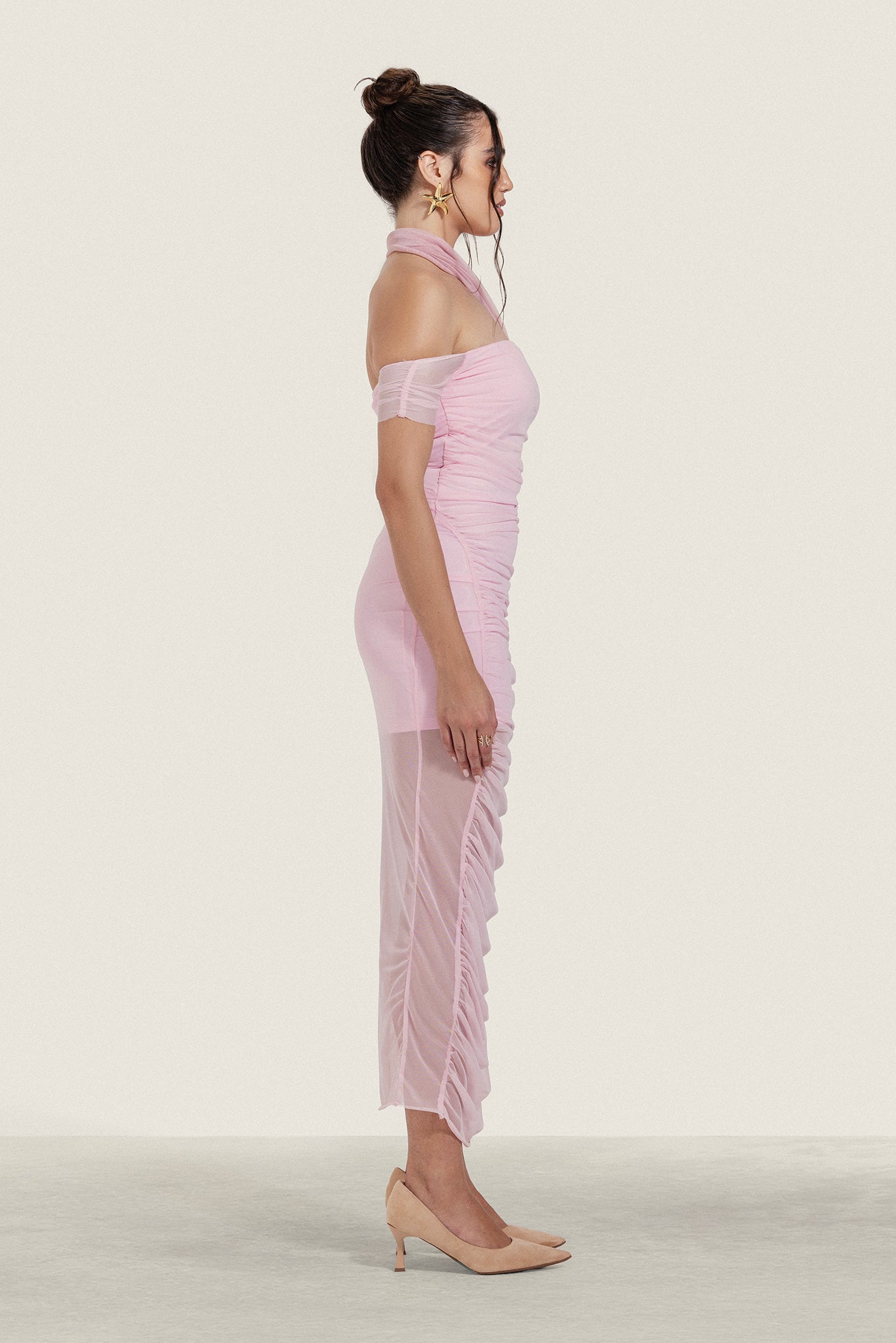 Long Fitted Mesh Dress