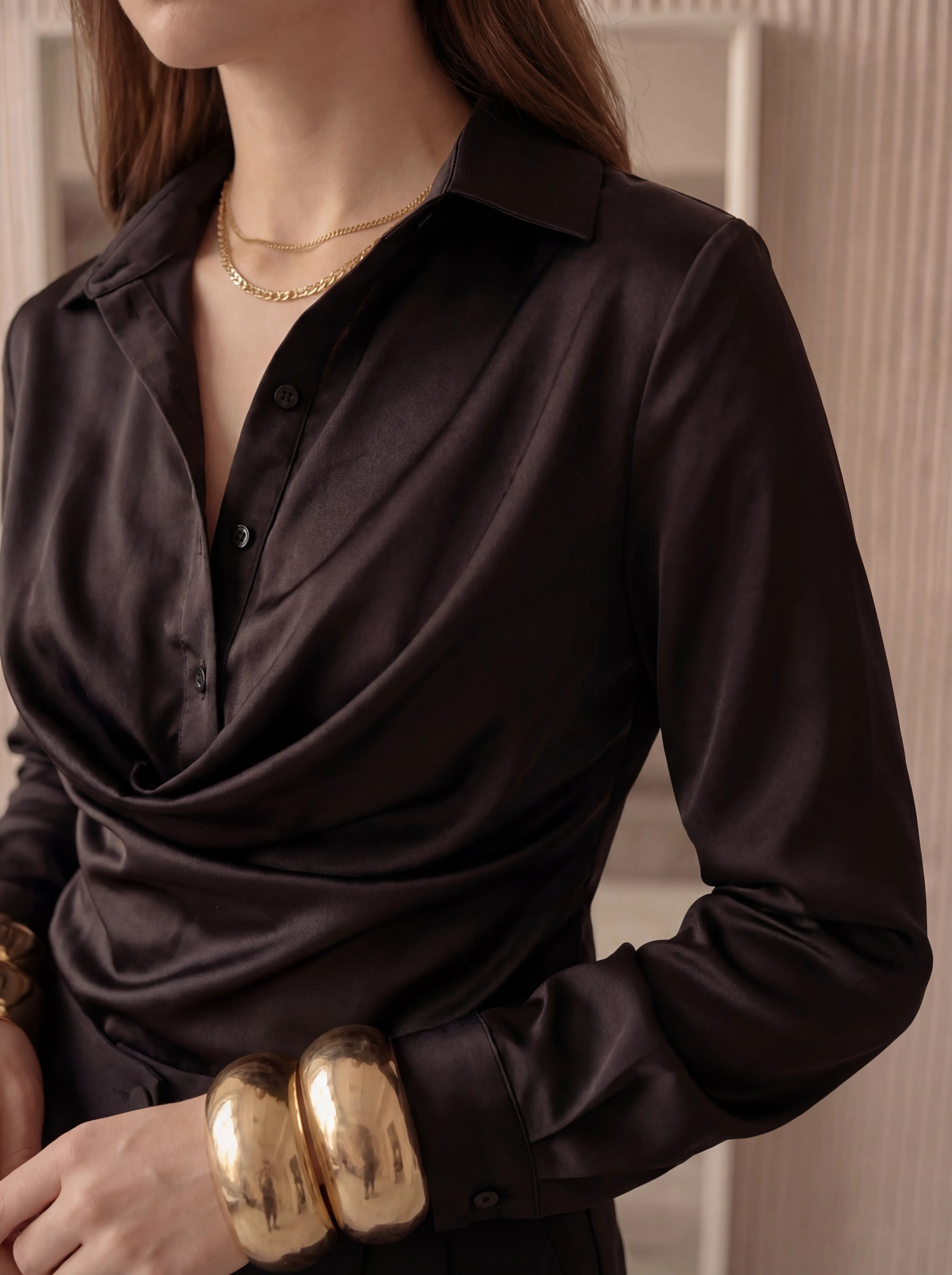 Draped Satin Blouse