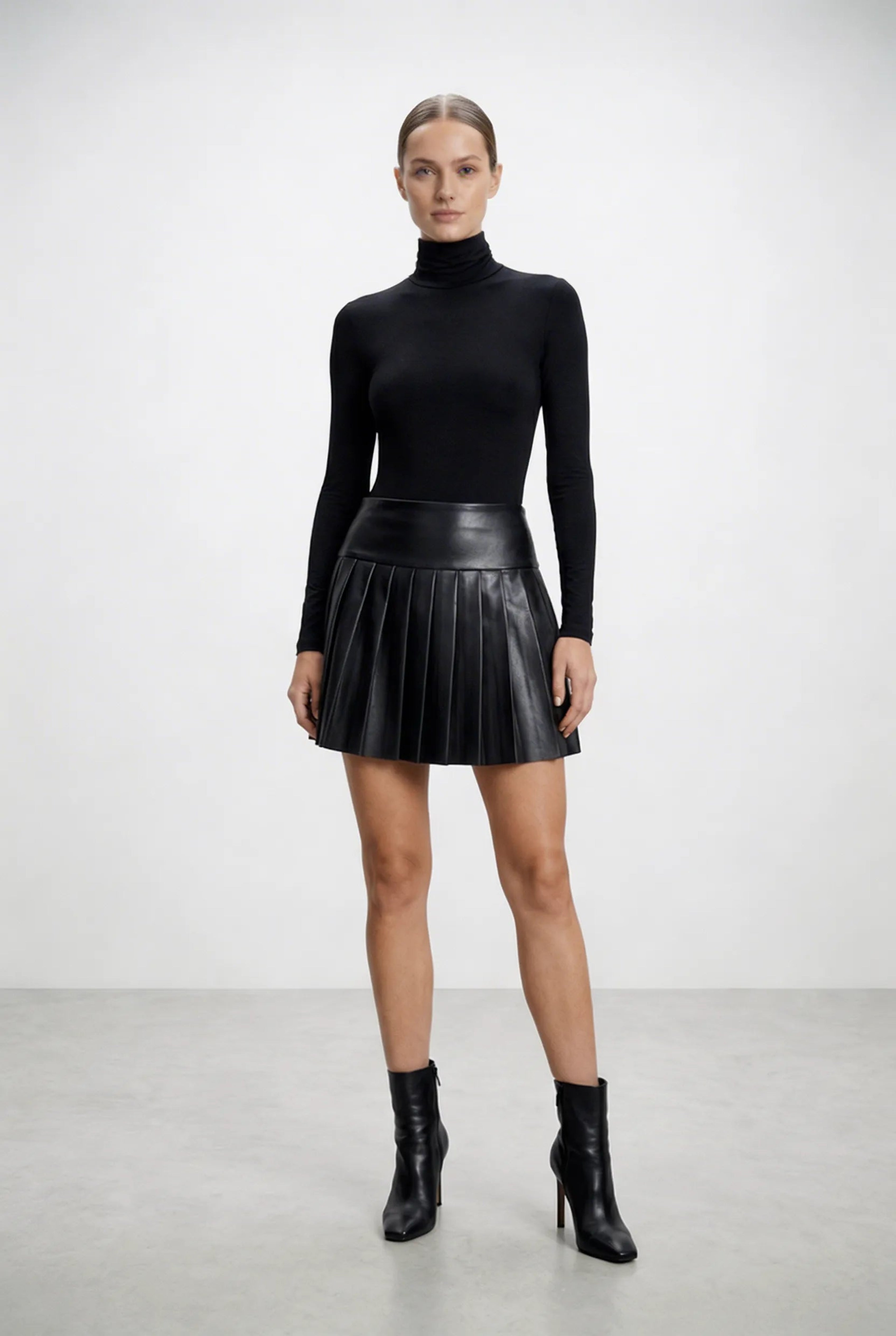 Pleated Leather Skirt