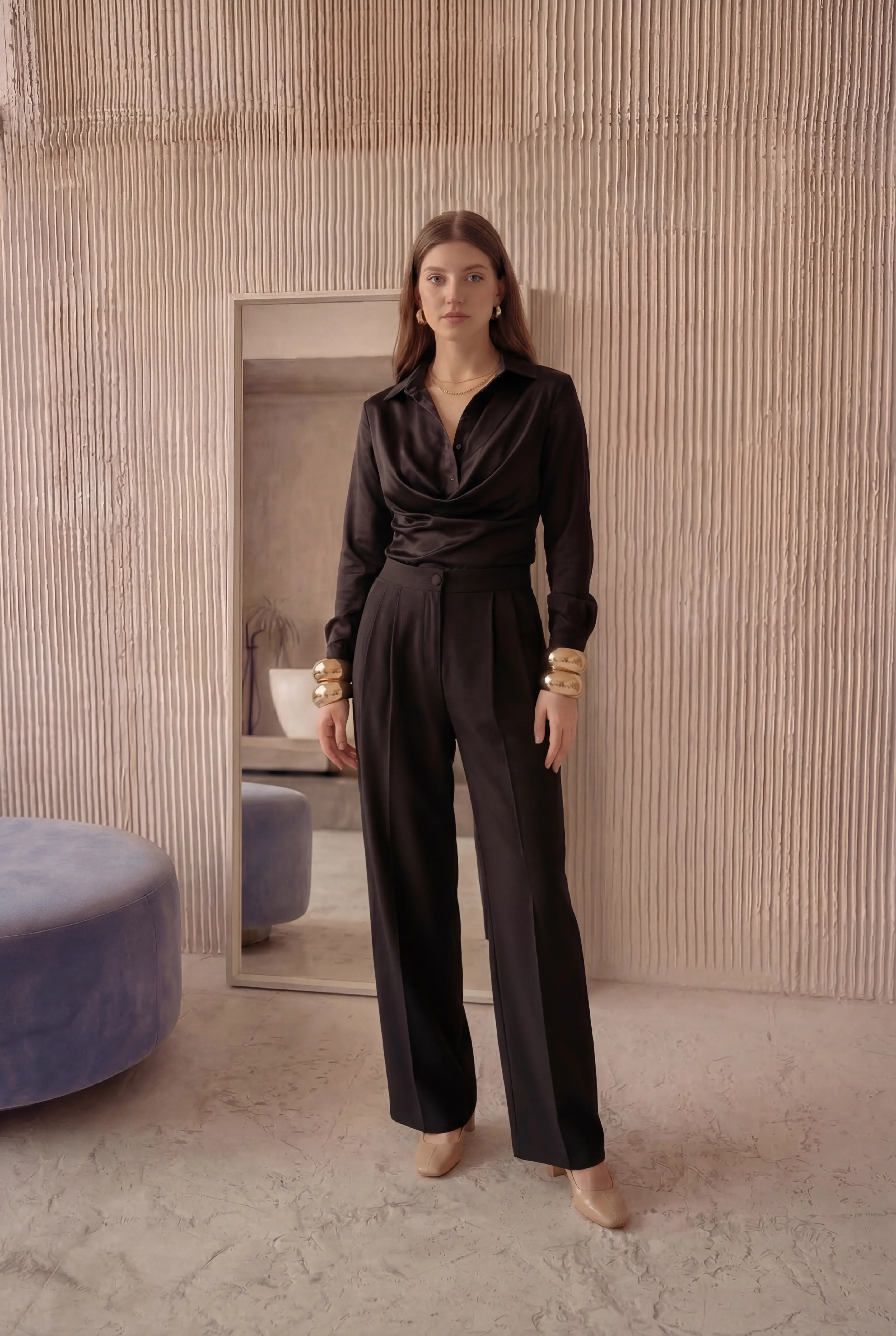 Draped Satin Blouse