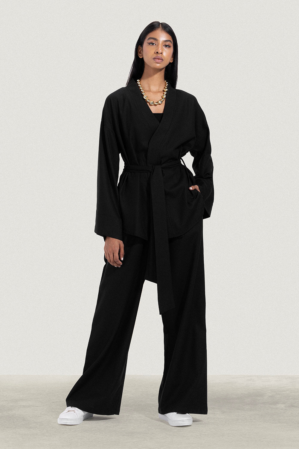 No Waist Pleated Linen Trousers