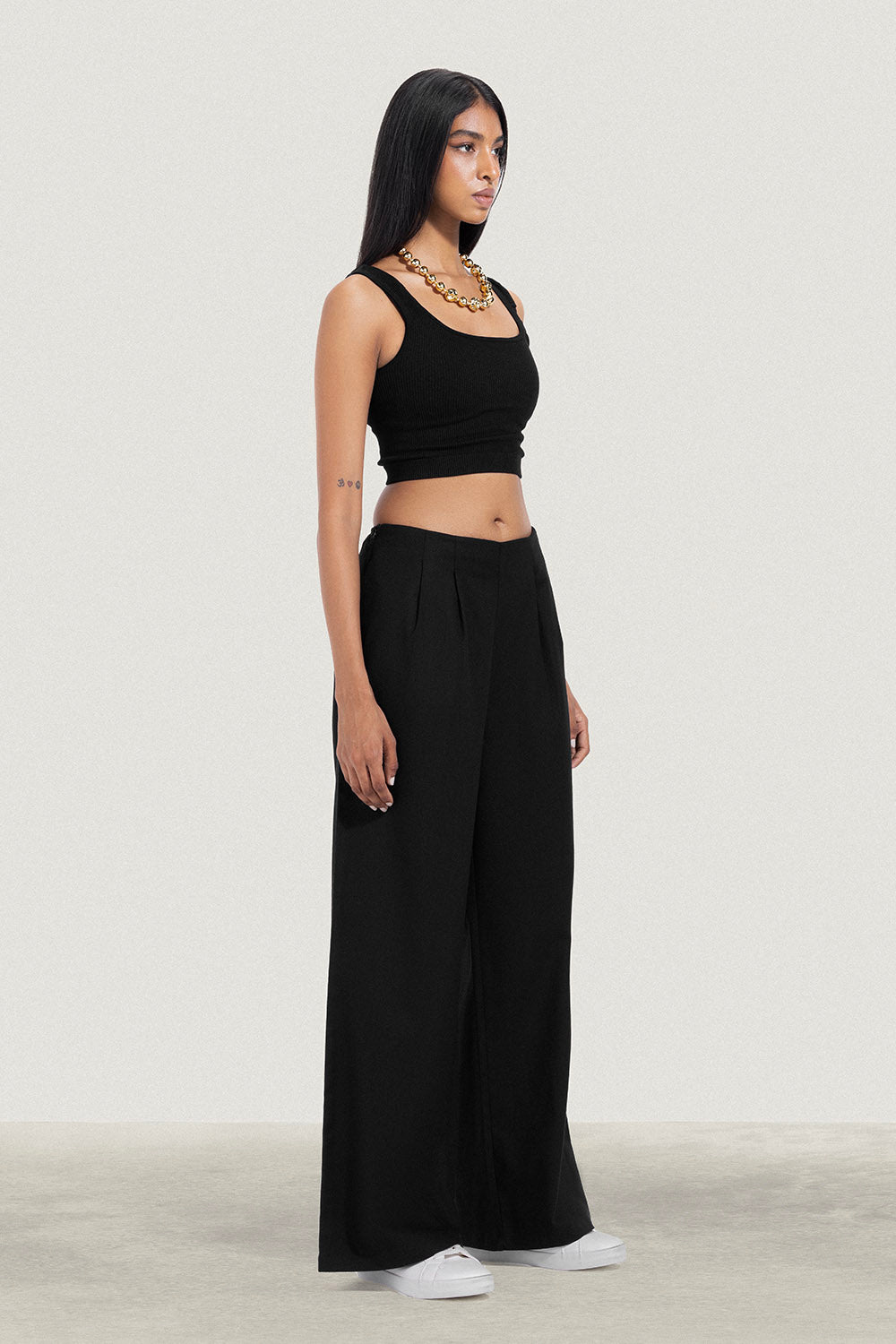 No Waist Pleated Linen Trousers