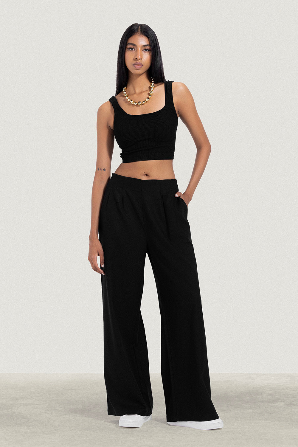 No Waist Pleated Linen Trousers