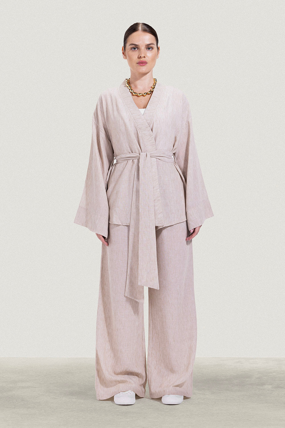 No Waist Pleated Linen Trousers