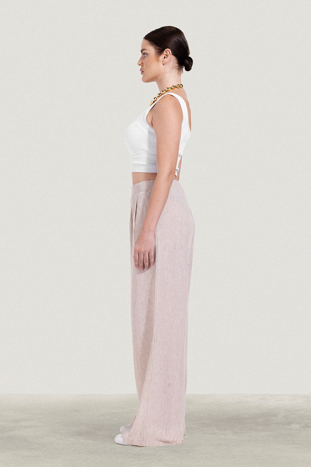 No Waist Pleated Linen Trousers