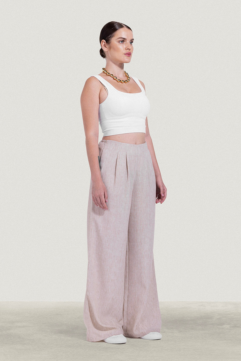 No Waist Pleated Linen Trousers