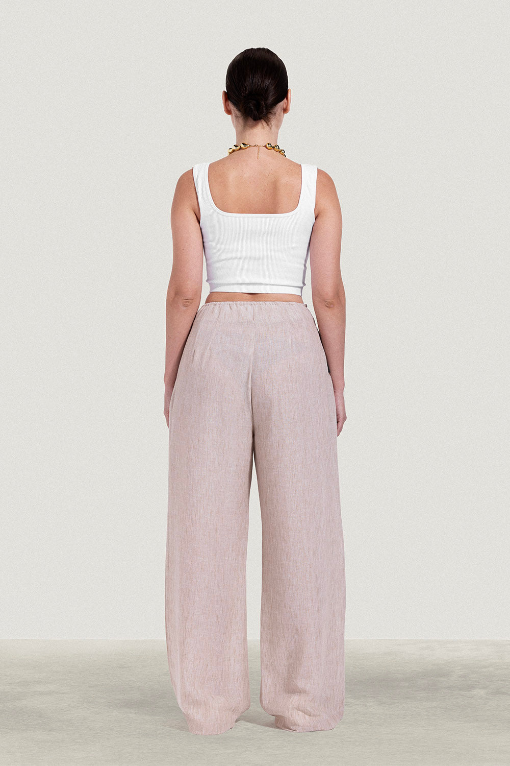No Waist Pleated Linen Trousers