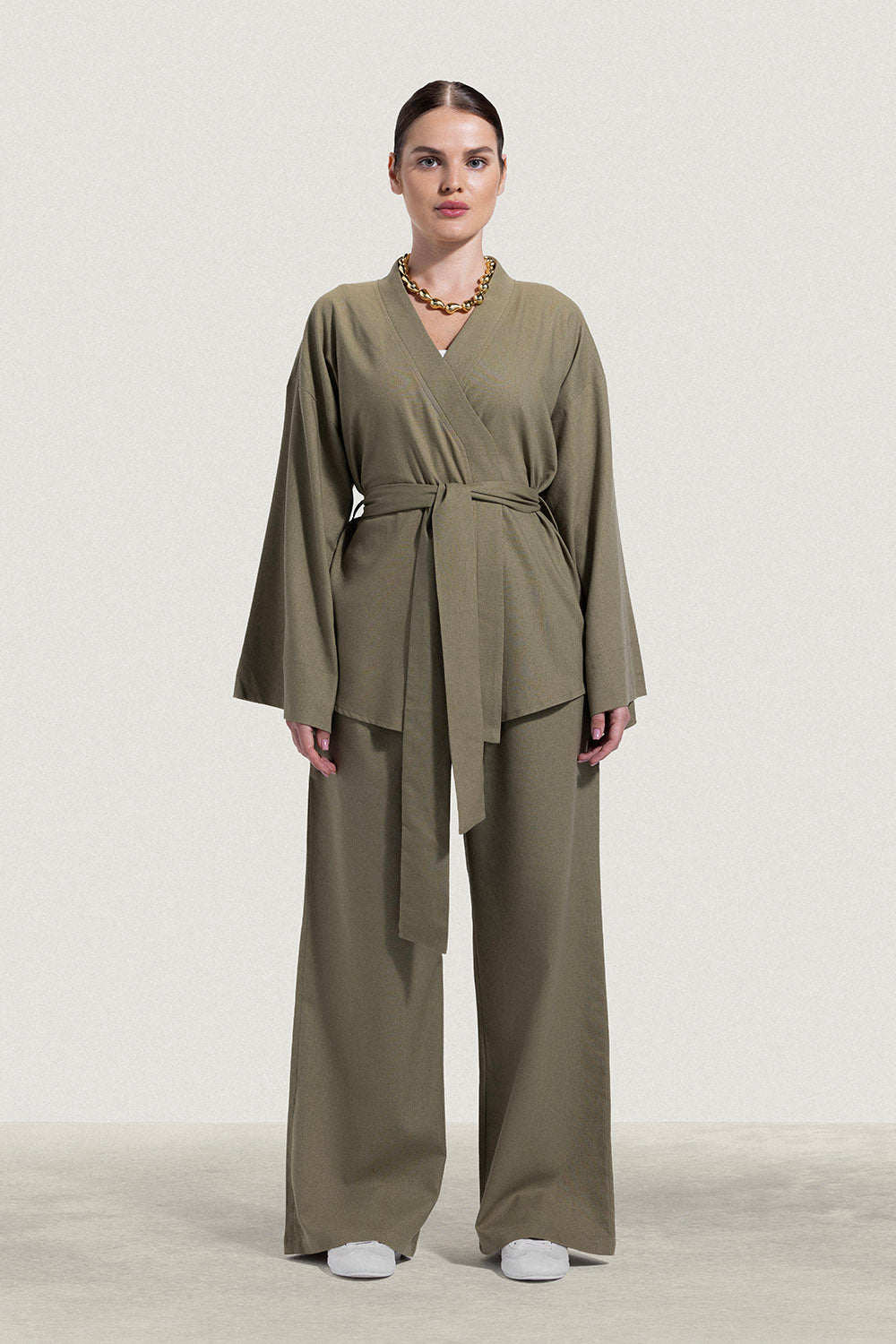 No Waist Pleated Linen Trousers