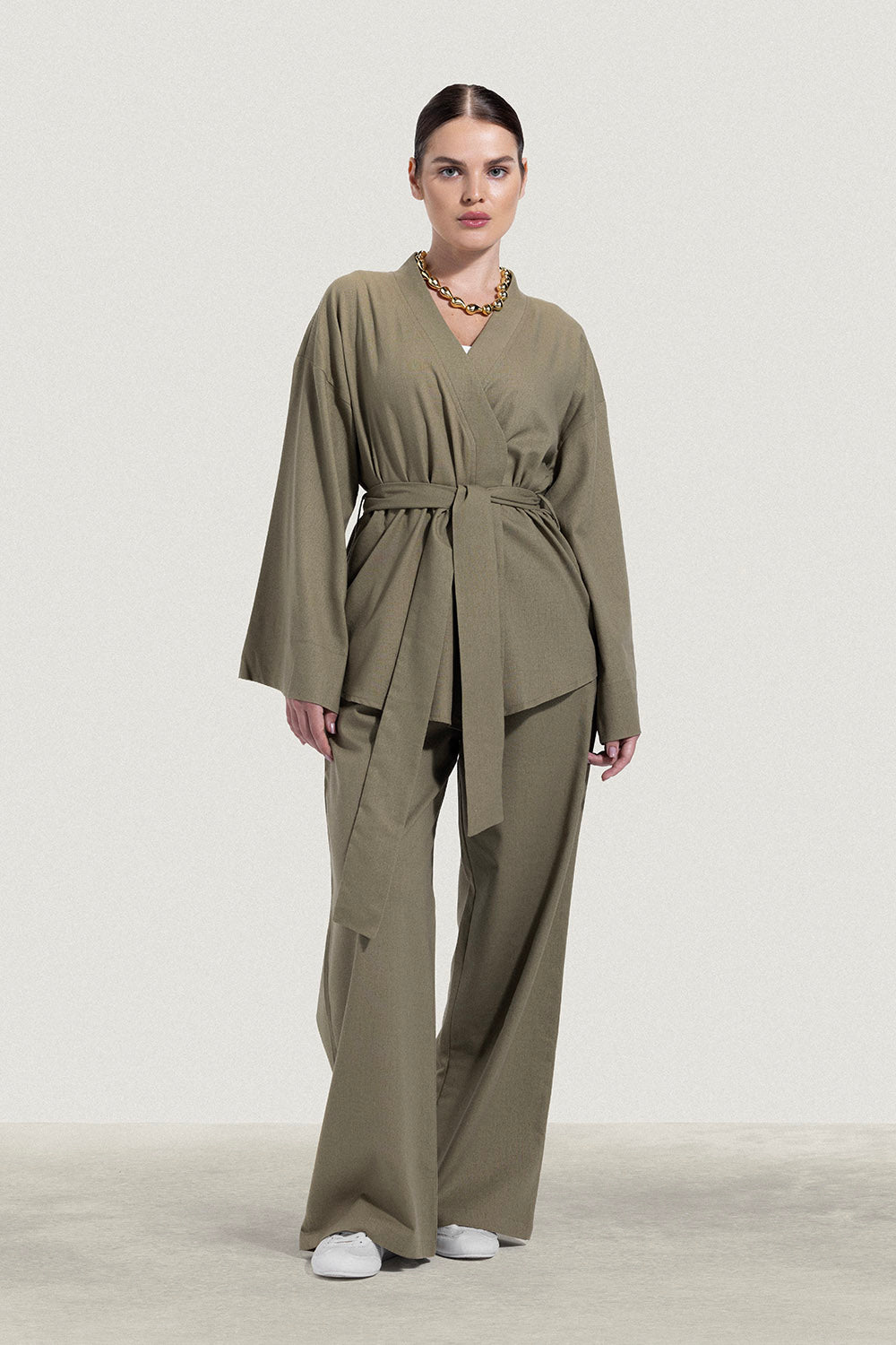 No Waist Pleated Linen Trousers
