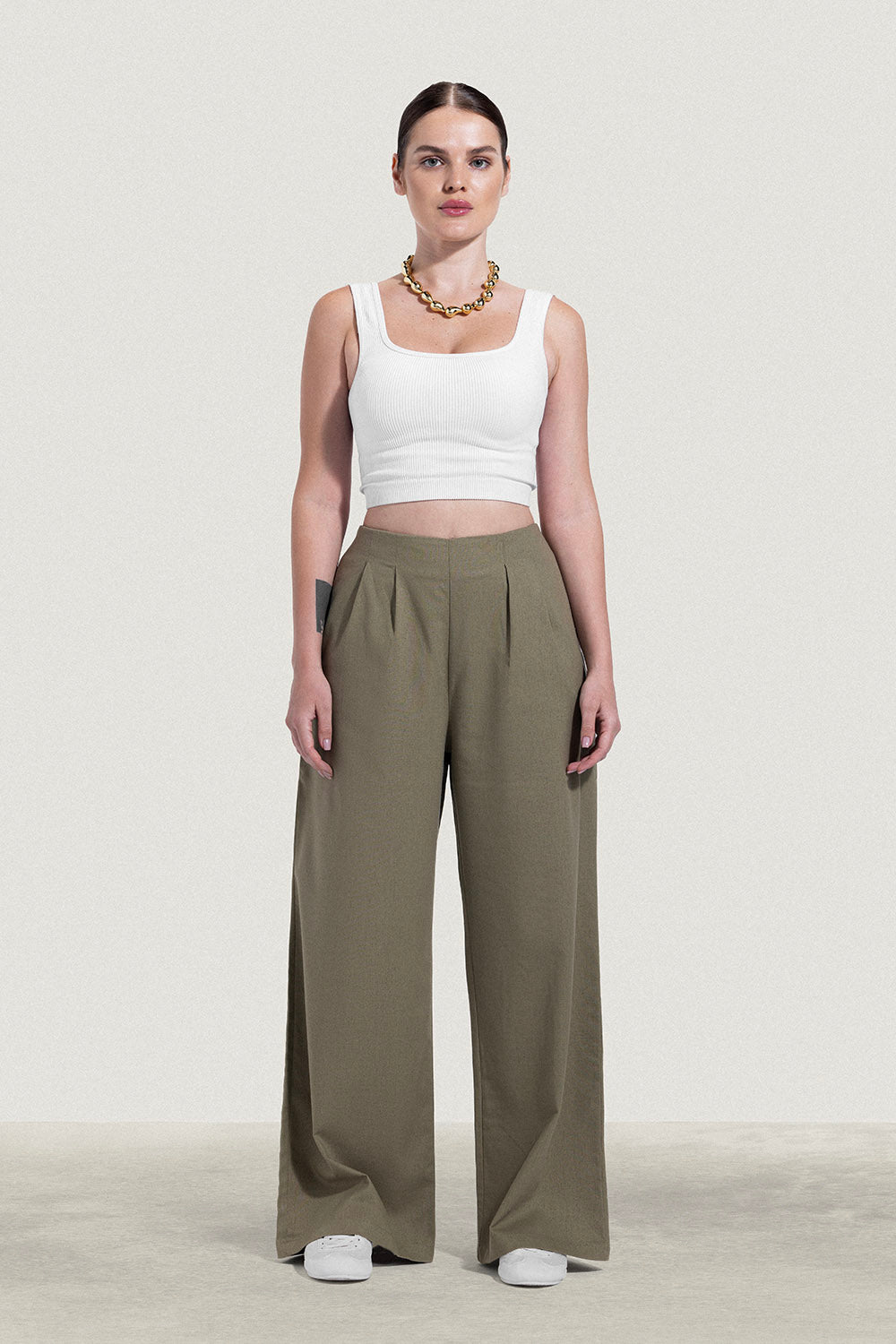 No Waist Pleated Linen Trousers