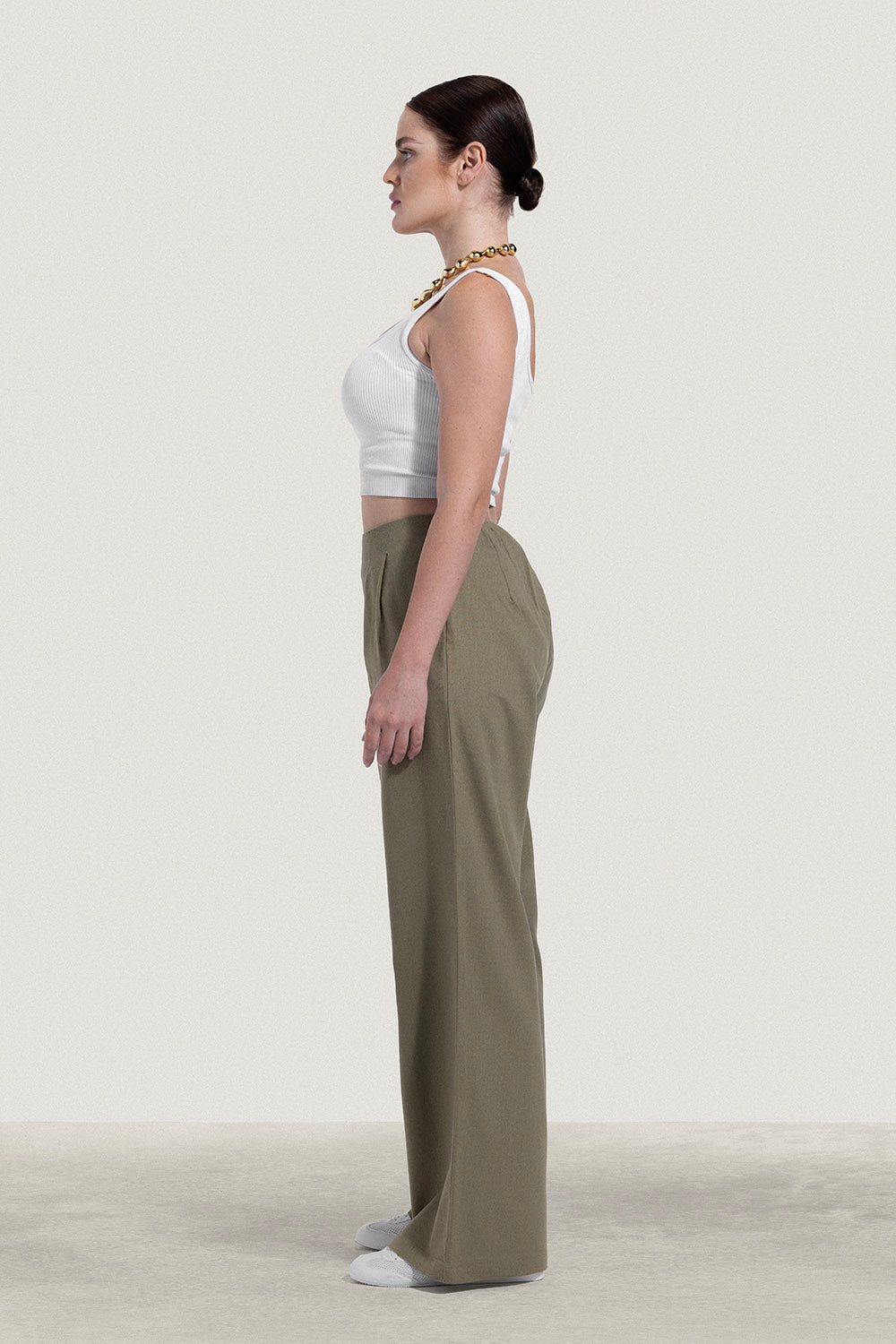 No Waist Pleated Linen Trousers
