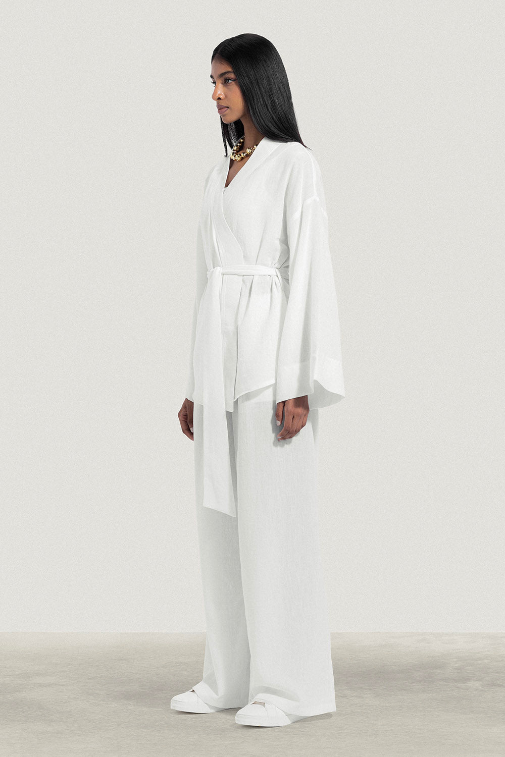 No Waist Pleated Linen Trousers
