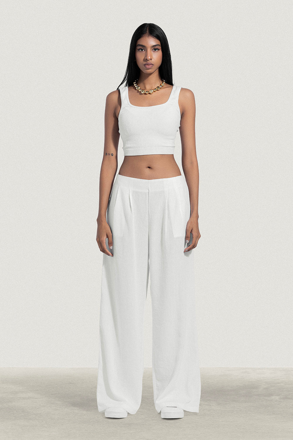 No Waist Pleated Linen Trousers