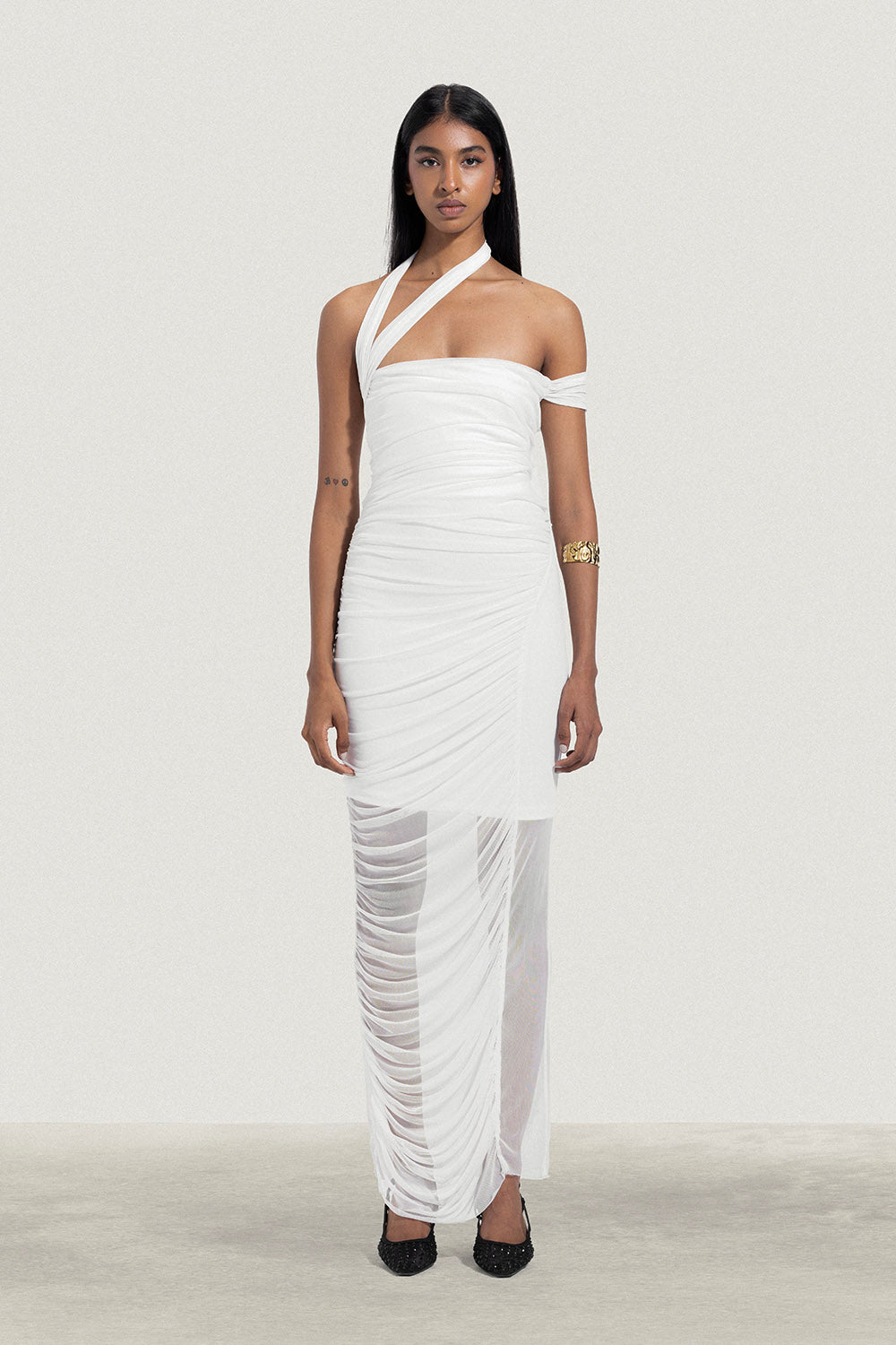 Long Fitted Mesh Dress