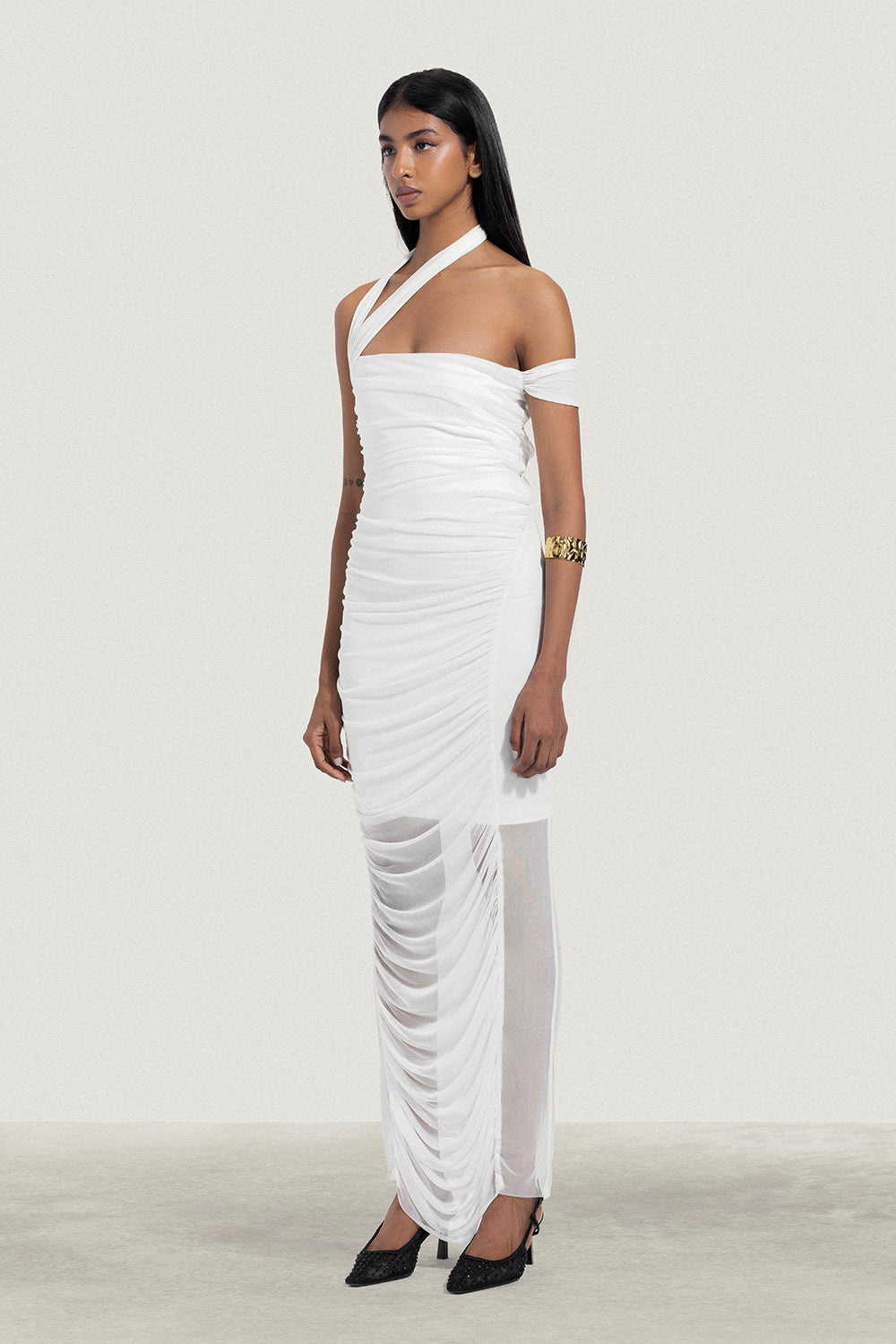 Long Fitted Mesh Dress