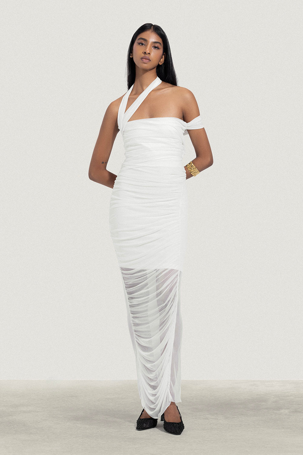 Long Fitted Mesh Dress