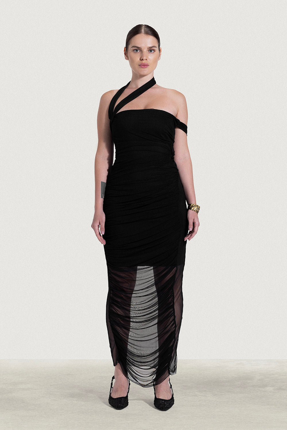 Long Fitted Mesh Dress
